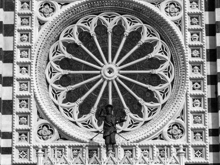 Facade of the historic Monza cathedral, Lombardy, Italyの写真素材