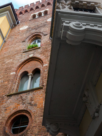 Historic buildings along via Lambro, Monza, Lombardy, Italyの写真素材