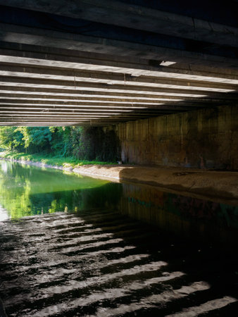 Cycle path along the Villoresi canal at Monza, Lombardy, Italyの写真素材