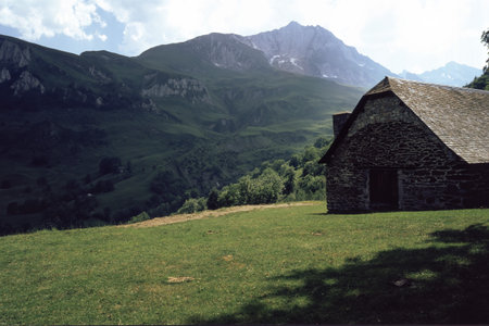 Mountain landscape along the road to Aubisque pass, Hautes-Pyrenees, Franceの写真素材