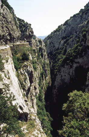 Gorges de Galamus, canyon in Occitanie region, France, at summerの写真素材
