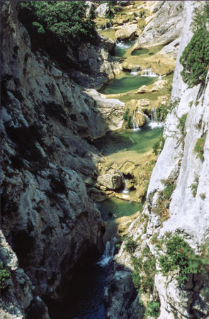 Gorges de Galamus, canyon in Occitanie region, France, at summerの写真素材