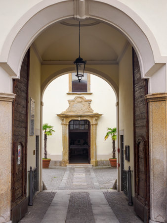 Historic San Gerardino church along via Gerardo dei Tintori in Monza, Brianza, Lombardy, Italyの写真素材