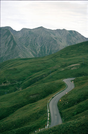 Mountain landscape along the road to Col d Allos, Alpes de Haute Provence, Provence-Alpes Cote d Azur, France, at summerの写真素材