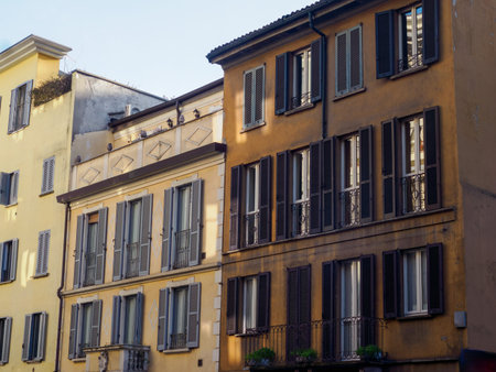 Residential buildings along via Canonica in Milan, Lombardy, Italyの写真素材