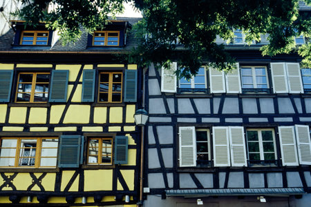 Colmar, Alsace, Grand Est region, France: exterior of typical half-timbered housesの写真素材