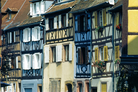 Colmar, Alsace, Grand Est region, France: exterior of typical half-timbered housesの写真素材