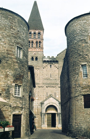 Medieval abbey of Tournus, Saone-et-Loire, Bourgogne-Franche-Comte region, Franceの写真素材