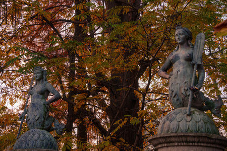 Autumn at Parco Sempione, public park in Milan, Lombardy, Italy: Sirenette Bridge