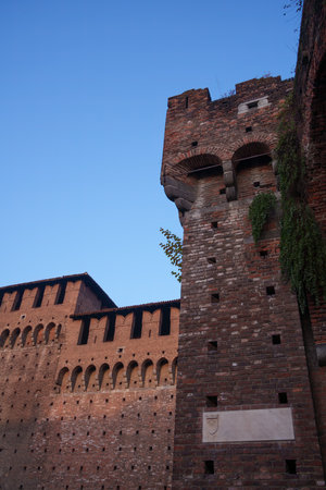 Castello Sforzesco, medieval castle in Milan, Lombardy, Italyの写真素材