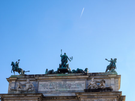 The historic arch known as Arco della Pace in Milan, Lombardy, Italyの写真素材