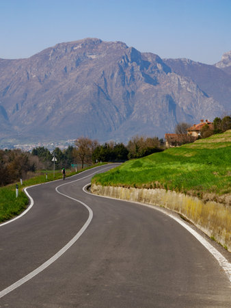 Landscape along the road to Colle Brianza, in Lecco province, Lombardy, Italy, at Marchの写真素材