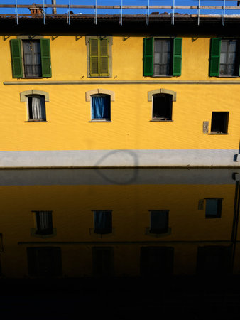 Cassina de Pomm, historic building along the Martesana canal at Milan, Lombardy, Italyの写真素材