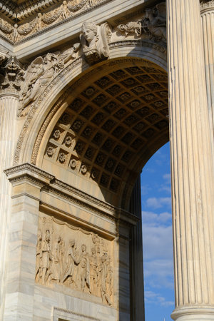 The historic arch known as Arco della Pace in Milan, Lombardy, Italyの写真素材