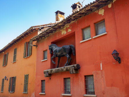 Zoate (Tribiano), village in Milan province, Lombardy, Italy: statue of horseの写真素材