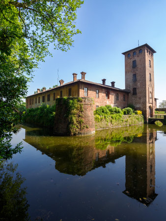 Medieval castle Borromeo at Mirazzano, Milan province, Lombardy, Italyの写真素材