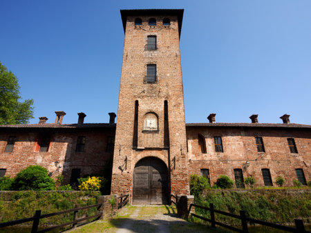 Medieval castle Borromeo at Mirazzano, Milan province, Lombardy, Italyの写真素材