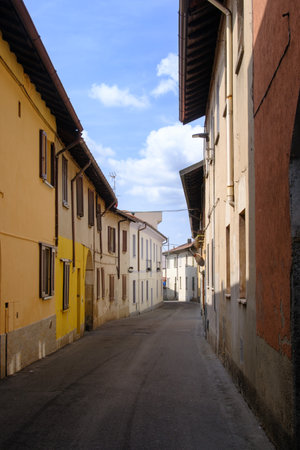 Old buildings of Carate Brianza, Lombardy, Italy along via Fabio Filziの写真素材
