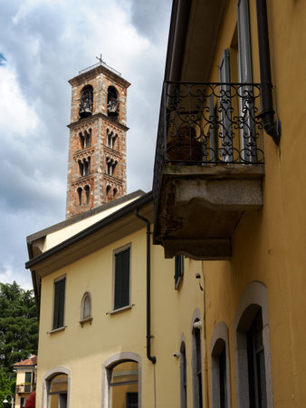 Old buildings of Carate Brianza, Lombardy, Italy, with the SS Ambrogio e Simpliciano churchの写真素材