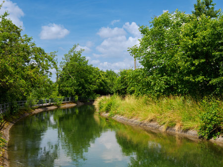 Cycle path along the Villoresi canal at Monza, Lombardy, Italyの写真素材