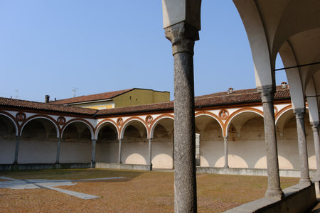 Cloister of Santa Maria Nuova, basilica in Abbiategrasso, Milan, Lombardy, Italy, by Bramanteの写真素材