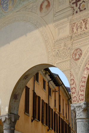 Historic buildings in Piazza Ducale of Vigevano, Pavia, Lombardy, Italyの写真素材