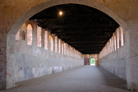Vigevano, Pavia province, Lombardy, Italy: Strada Coperta, medieval covered streetの写真素材