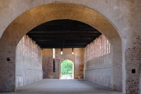 Vigevano, Pavia province, Lombardy, Italy: Strada Coperta, medieval covered streetの写真素材