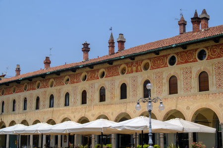 Historic buildings in Piazza Ducale of Vigevano, Pavia, Lombardy, Italyの写真素材