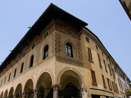 Historic buildings in Piazza Ducale of Vigevano, Pavia, Lombardy, Italyの写真素材