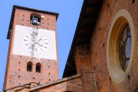 Medieval San Lorenzo church, cathedral of Mortara, Pavia, Lombardy, Italyの写真素材
