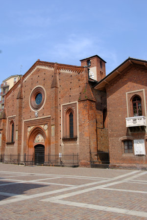 Medieval San Lorenzo church, cathedral of Mortara, Pavia, Lombardy, Italyの写真素材