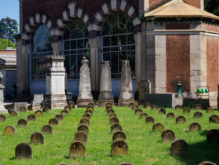 The historic cemetery known as Cimitero Monumentale, Milan, Lombardy, Italy. The Jewish cemeteryの写真素材
