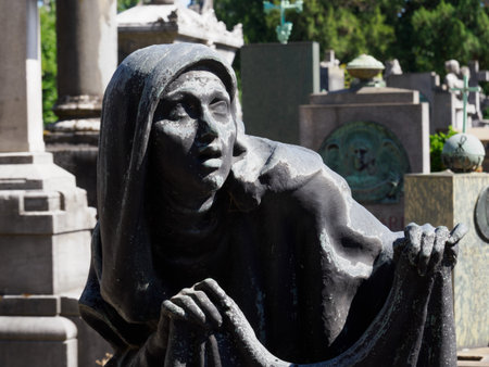The historic cemetery known as Cimitero Monumentale, Milan, Lombardy, Italy: a tombの写真素材