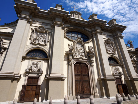 Exterior of the historic Santa Maria della Passione church in Milan, Lombardy, Italy, near the...