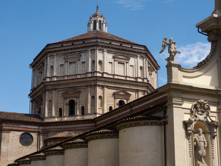 Exterior of the historic Santa Maria della Passione church in Milan, Lombardy, Italy, near the Conservatory of Music Giuseppe Verdiの写真素材