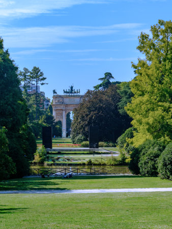 Sempione Park in Milan, Lombardy, Italy, at Augustの写真素材