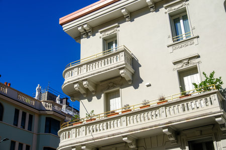 Residential buildings along via Monte Bianco in Milan, Lombardy, Italyの写真素材