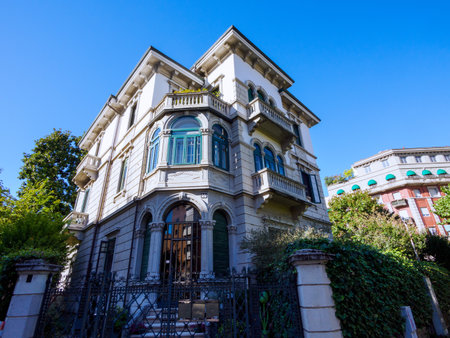 Residential buildings along via Monte Rosa in Milan, Lombardy, Italyの写真素材