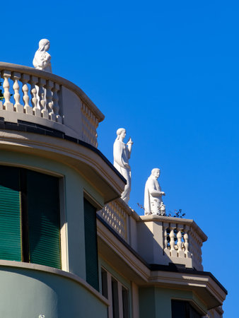 Residential buildings along via Monte Bianco in Milan, Lombardy, Italyの写真素材