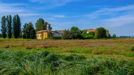 Country landscape near Noviglio, in Milan province, Lombardy, Italyの写真素材