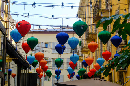 Residential buildings along via Paolo Sarpi in Milan, Lombardy, Italyの写真素材