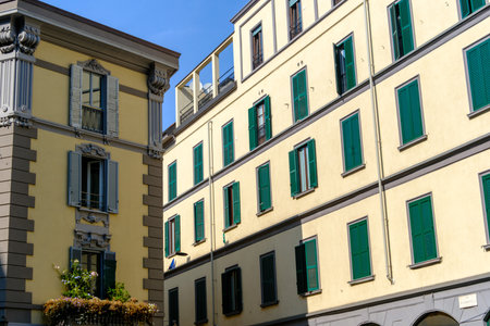 Residential building along via Maroncelli in Milan, Lombardy, Italyの写真素材