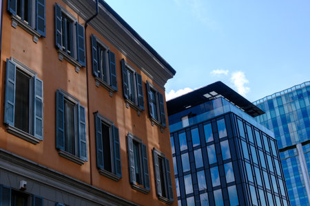 Old and modern buildings at Porta Nuova, Milan, Lombardy, Italyの写真素材
