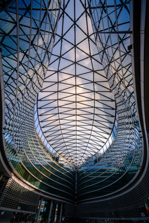Milan, Lombardy, Italy: Palazzo Lombardia, a modern building hosting the regional government. Piazza Citta di Lombardia, the largest covered square in Europe.の写真素材