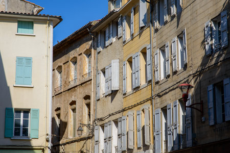 Manosque (Alpes-de-Haute-Provence, Provence, Alpes-Cote d'Azur, France): old houses at morningの写真素材