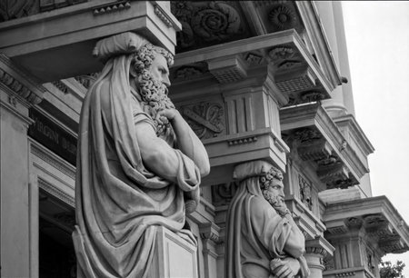 Sanctuary of Saronno, Varese province, Lombardy, Italy: statues on the facadeの写真素材