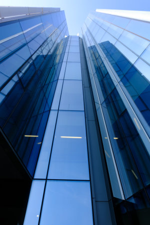 Modern office building along via Faravelli in Milan, Lombardy, Italyの写真素材