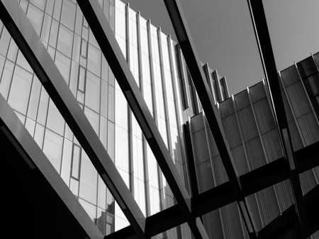 Modern office building along via Gattamelata in Milan, Lombardy, Italyの写真素材