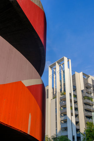 Modern residential buildings at Portello park in Milan, Lombardy, Italyの写真素材